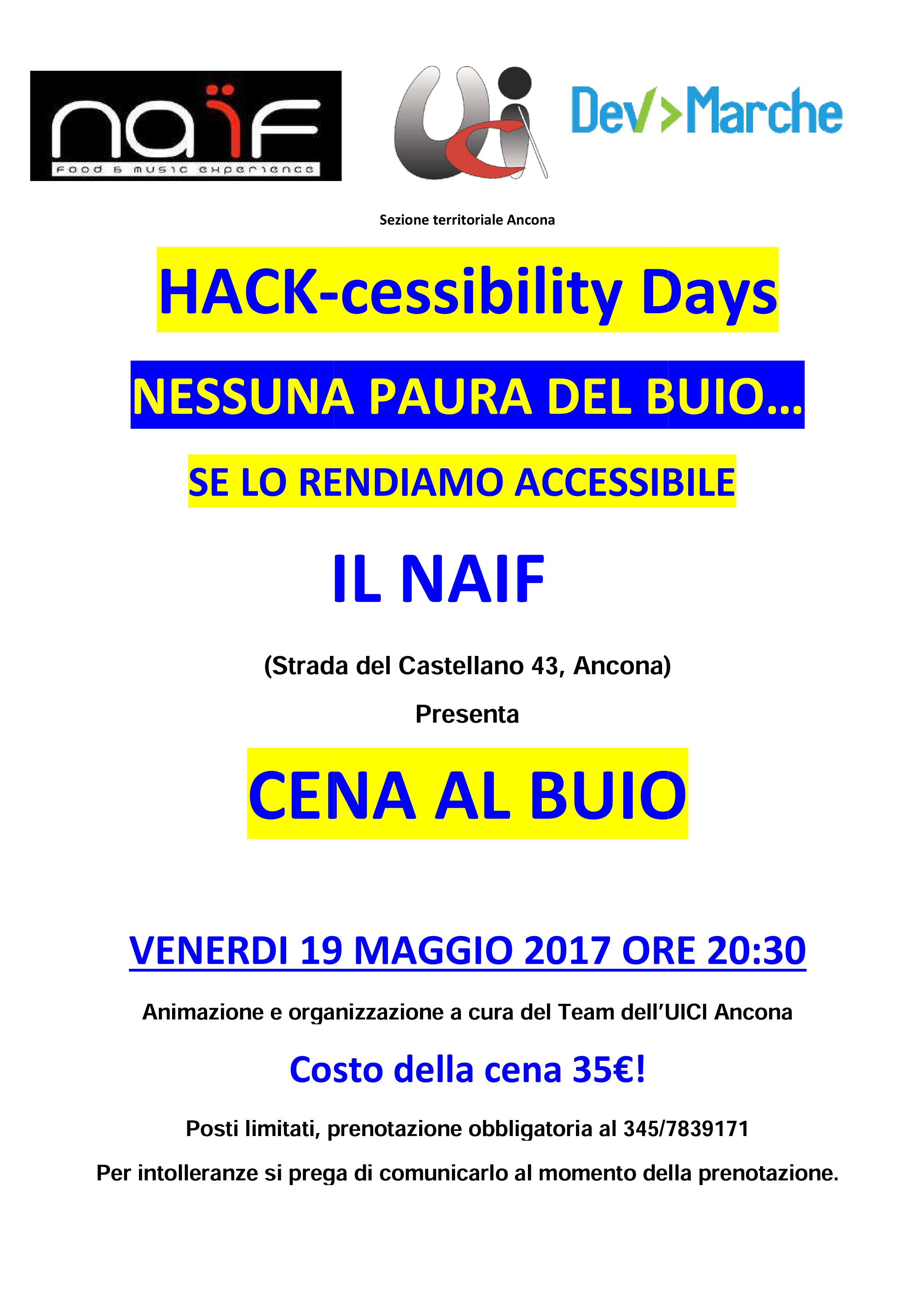 Cena al Buio 19 Aprile 2017 NAIF Ancona